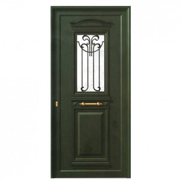 P-152 – ENTRY DOOR/ALUMINIUM/SECURITY. Green entry door with modern design. Materials: Aluminium Security: Our armored doors are rated between class 2 and class 4.