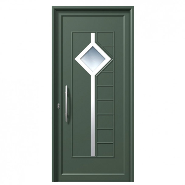 W-363 – ENTRY DOOR/ALUMINIUM/SECURITY. Green entry door with modern design. Materials: Aluminium Security: Our armored doors are rated between class 2 and class 4.