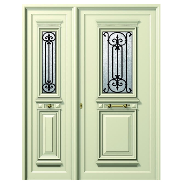 P-100 – ENTRY DOOR/ALUMINIUM/SECURITY. Green entry door with modern design. Materials: Aluminium Security: Our armored doors are rated between class 2 and class 4.