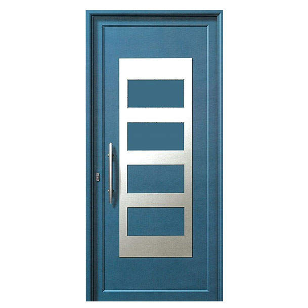EXCLUSIVE DOORS - ENTRY DOOR/ALUMINIUM/SECURITY. Blue entry door with modern design. Materials: Aluminium Security: Our armored doors are rated between class 2 and class 4.