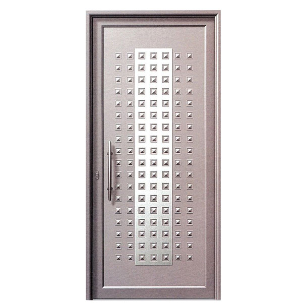 INOX 357 - ENTRY DOOR/ALUMINIUM/SECURITY. Silver entry door with modern design. Materials: Aluminium Security: Our armored doors are rated between class 2 and class 4.
