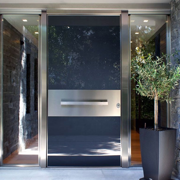 Black pivot door with 2 glazed panels– Exclusive Doors